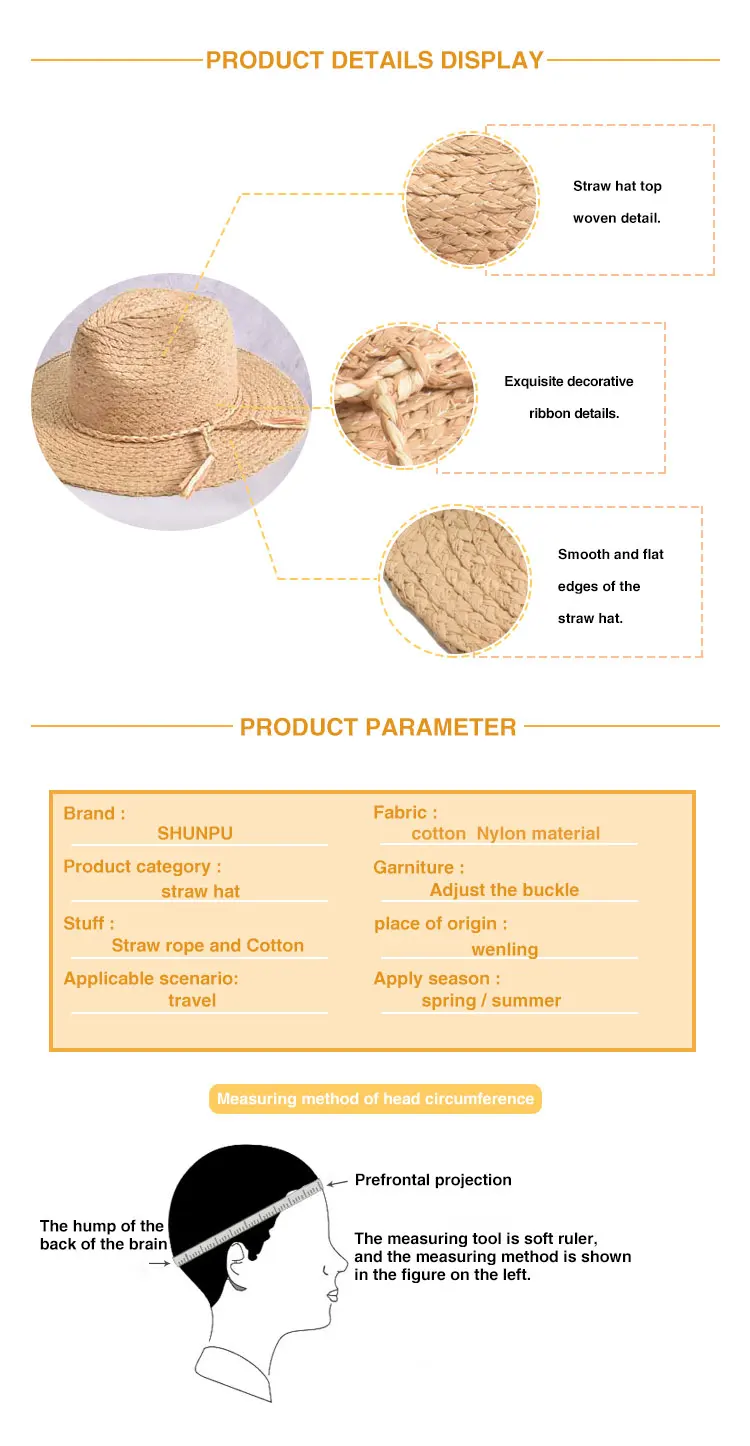 Custom plain summer beach raffia straw woven casual sunshade beach exquisite ribbon Panama hat