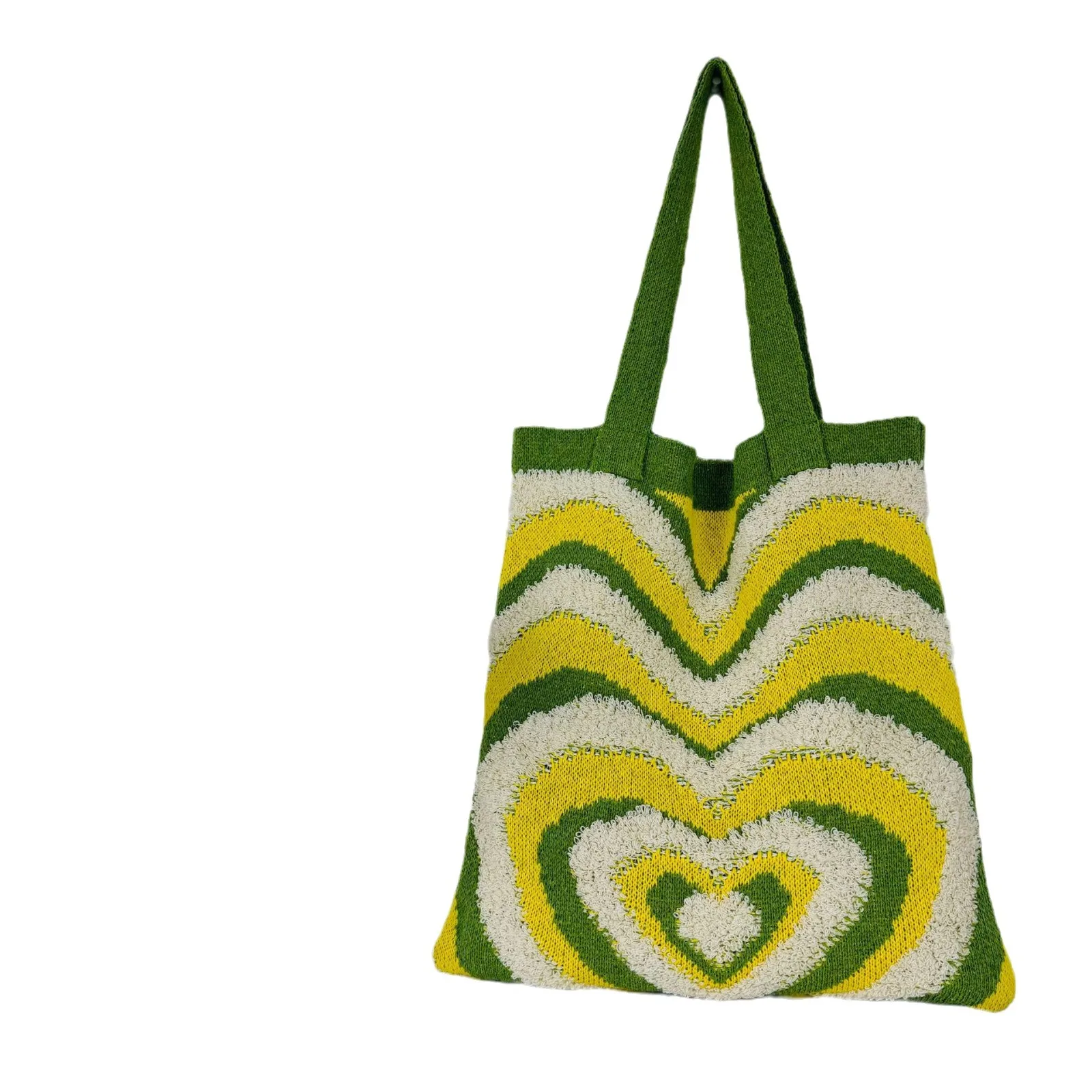 2024 Hot sale crochet shopping knitted bags ladies tote bag Fashion Contrast Color heart purse Handbag