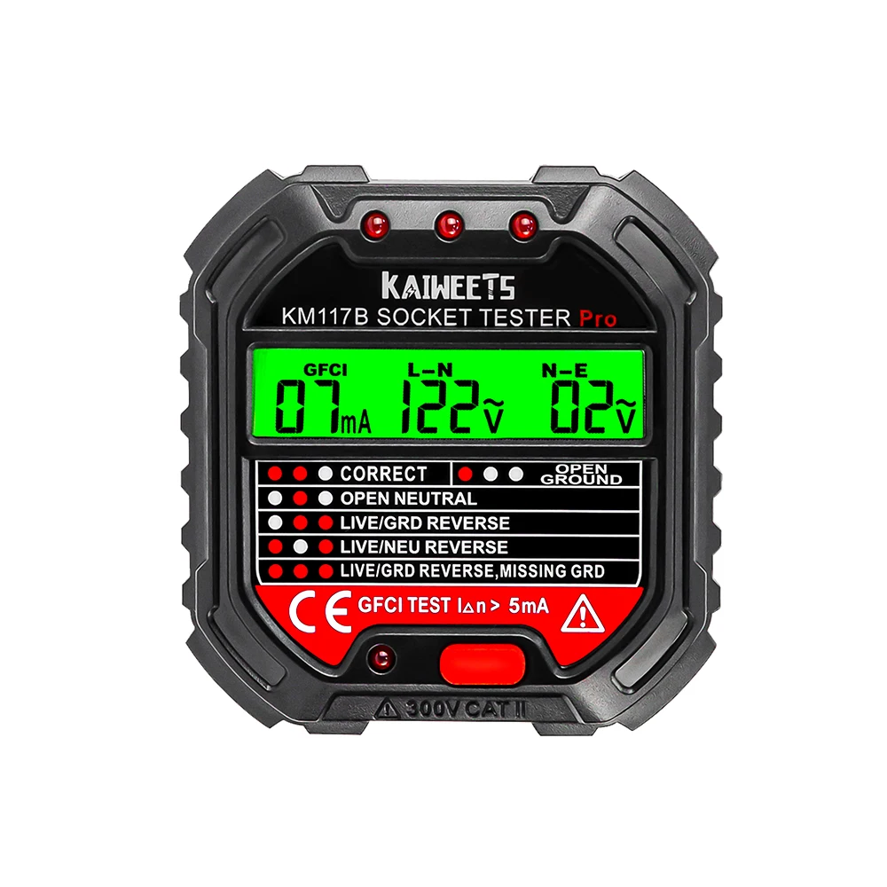 KAIWEETS High Accuracy Hand-Held Industrial And Home Socket Tester With Voltage Test And RCD Socket Tester