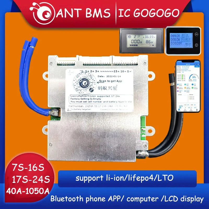 7S до 16S 17S 24S 8S 22S Ant BMS литиевая батарея Защитная плата 72V 60V Li-ion Lifepo4 600A 850A 100A 20S Smart Bluetooth
