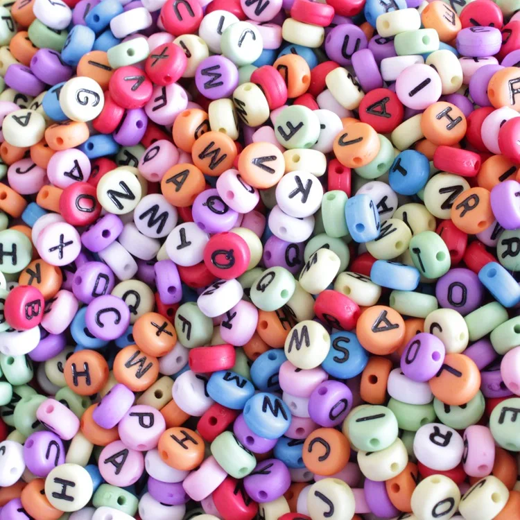 Acrylic Alphabet Letter Beads with 1 Roll of Crystal String Cord Beads DIY Bracelets Key Chains Necklaces Other Jewelry Making