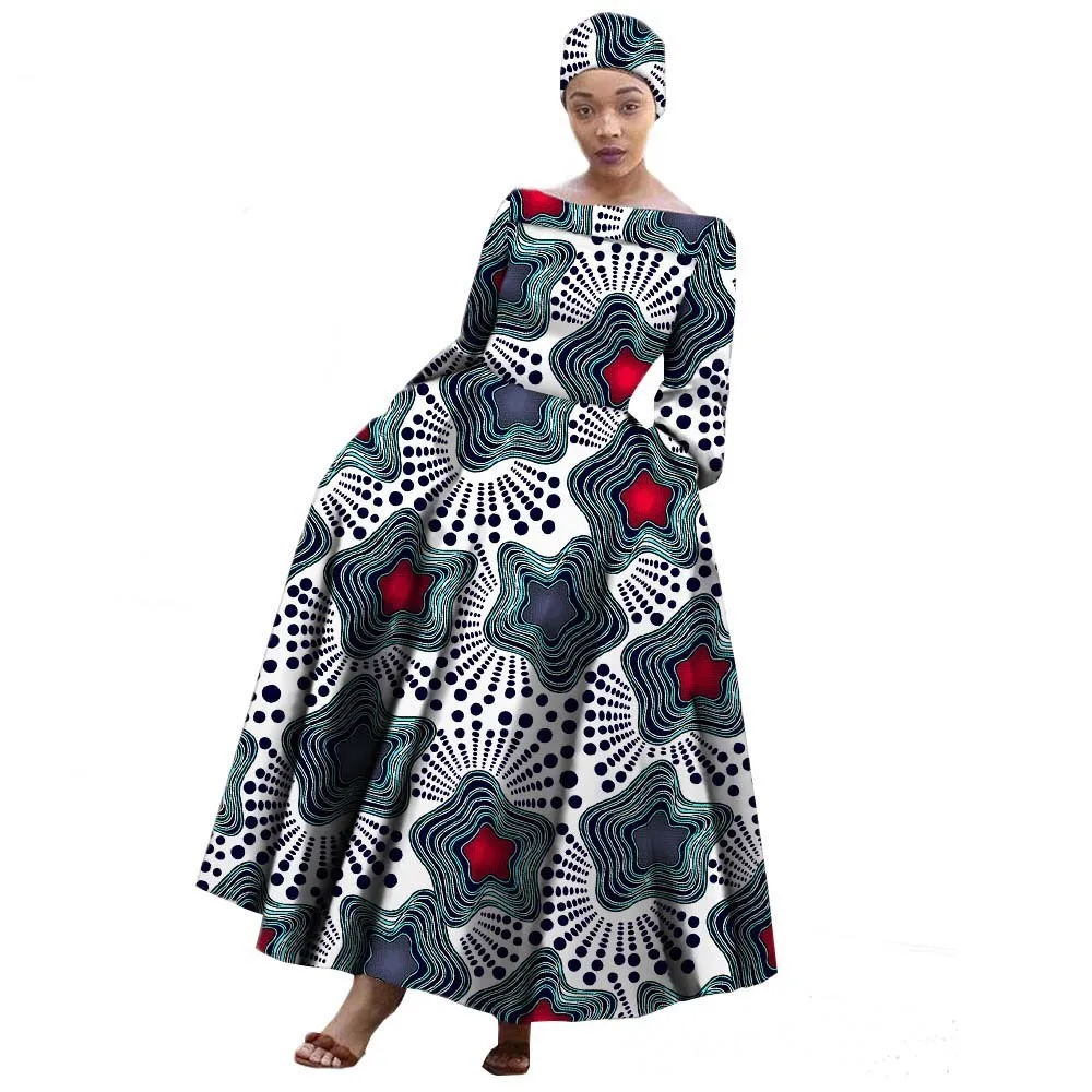 Women Plus Size Spring dress  Africa Long Sleeve Evening Ball Gown Long Floral Maxi Dress