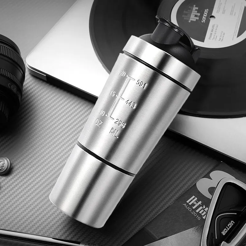20Oz Sports Water Bottle Fitness Gym Powder Protein Shaker Cup Stainless Steel Shaker Bottles Bottle Water Plastic