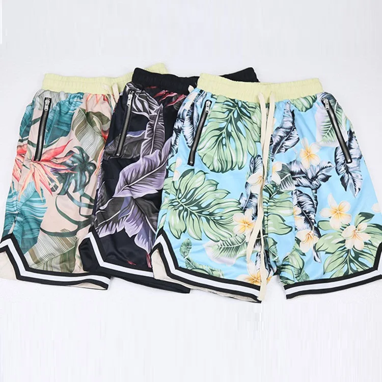 Summer Casual Zipper Pockets Shorts Mens Floral Print Shorts