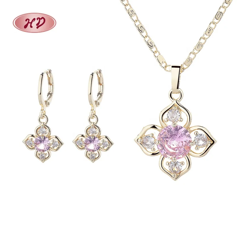 Bijouterie Wholesale 18K Gold Plated Brass Jewelry Set Zircon Flower Earrings Necklace For Women Necklace Sets For Women Jewelry