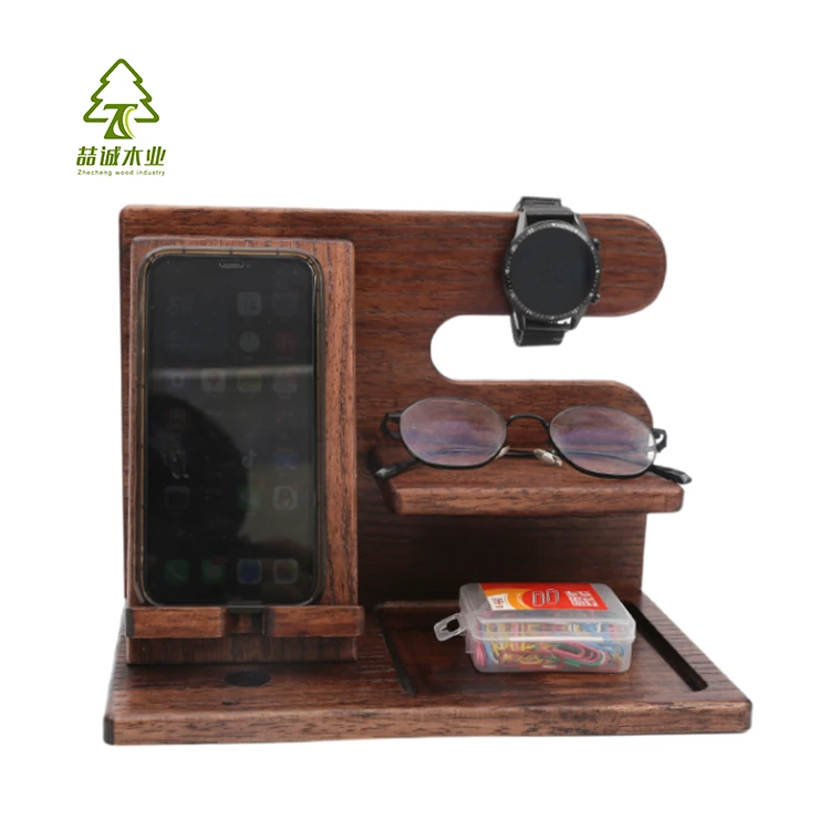 Handmade Wood Phone Stand Wallet And Watch Organizer With Key Holder Wooden Phone Docking Station For Men
