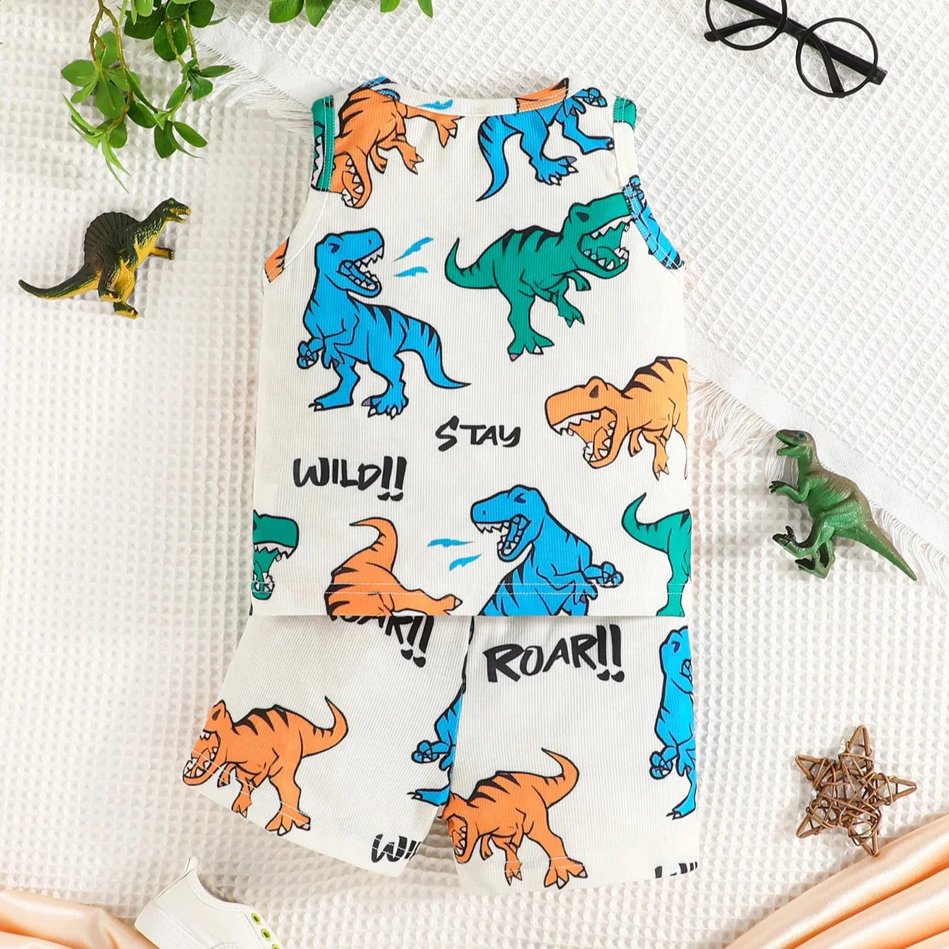 children clothing for Summer New Boys Full Print Letter Dinosaur Vest Shorts Set Wholesale Fashion two-piece set