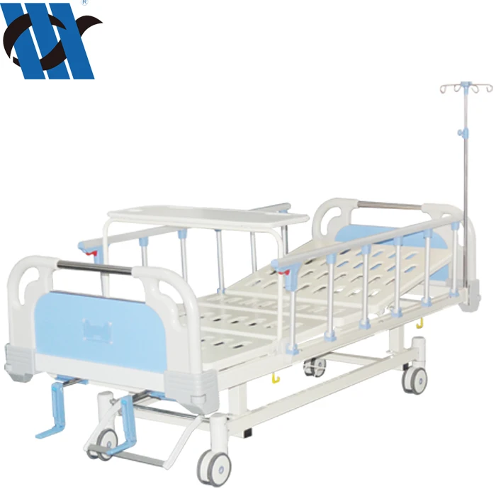 YC-T2611L(II)  High Quality Aluminum Alloy Guardrail With Dining Table Board Double Curved Handle Manual Hospital Bed
