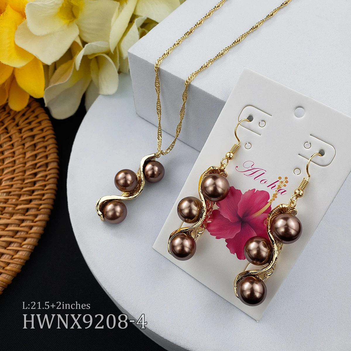 
Necklace Earring Pearl Women Set 18K Gold Plated set jewelry hawaiian 