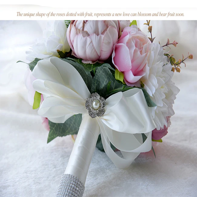 Artificial PE Flower Hand Holding Wedding Rose peony Flower Bouquets Bridal Bouquet Holder Hand flores artificiales Tied Bouquet