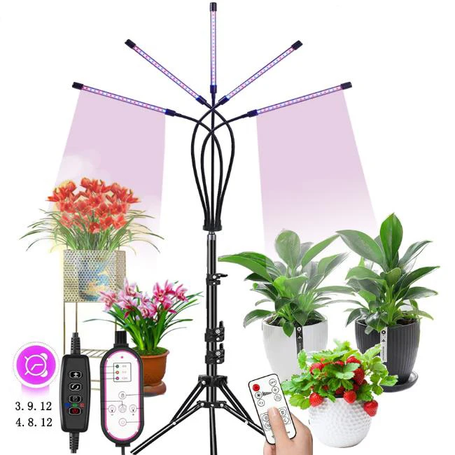 63 Inch Wholesales portable Full Spectrum Hot Sell 4 head Dimming floor indoor LED Plant lamp Grow Light with Tripod Stand