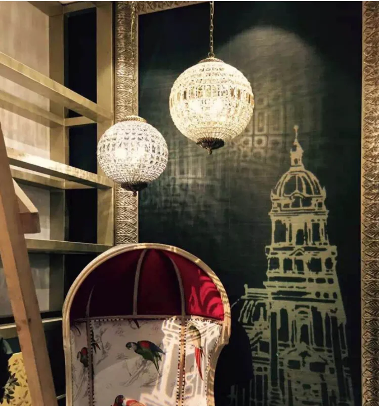 American Vintage french classical nordic country crystal  ball handing light for hotel or living room