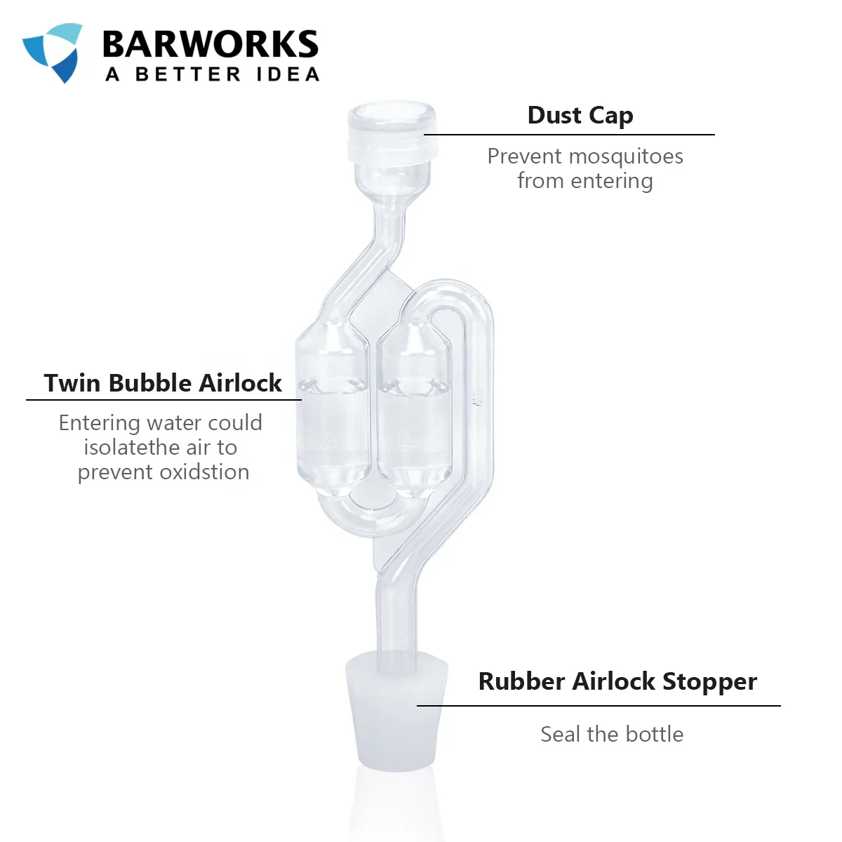 S Shape One-Way Exhaust Seal Valve Double Bubble Plastic Airlock and Lid Beer Wine Fermenter Air Lock