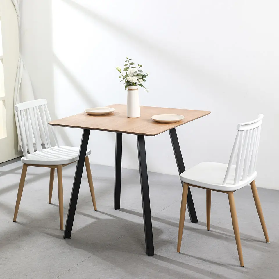 Low Price Wholesale Unique Simple Design Restaurant Dining Set Cheap Wooden MDF Top Metal Legs Dining Table