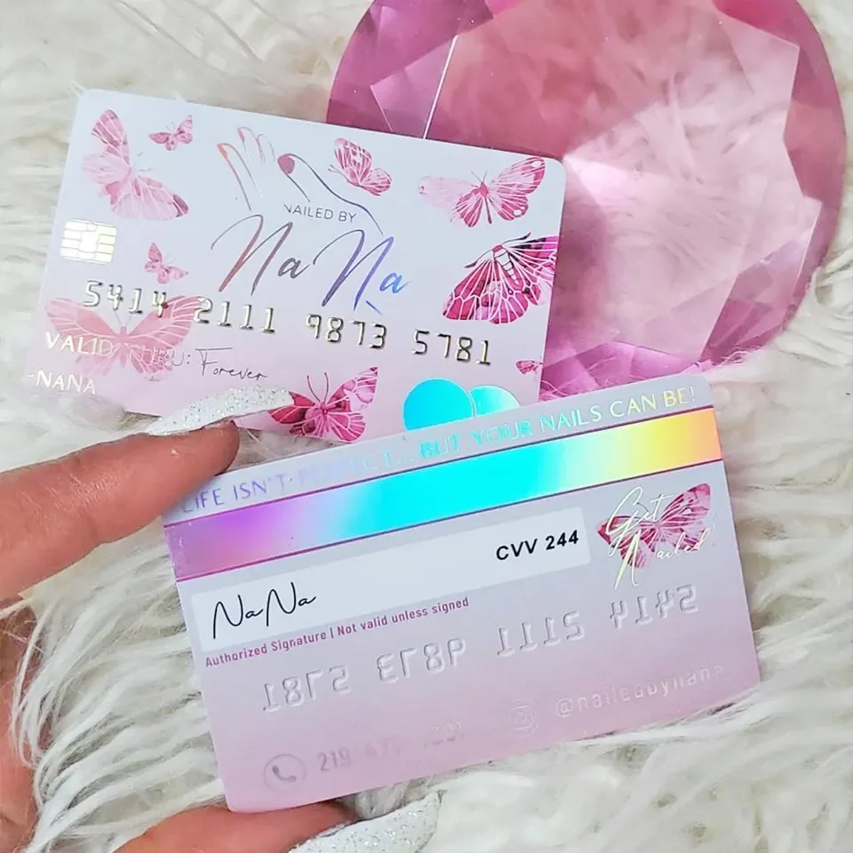 Free Design Plastic Foil Stamping Embossed Number Credit Card Style Lash PVC Business Card with logo Custom