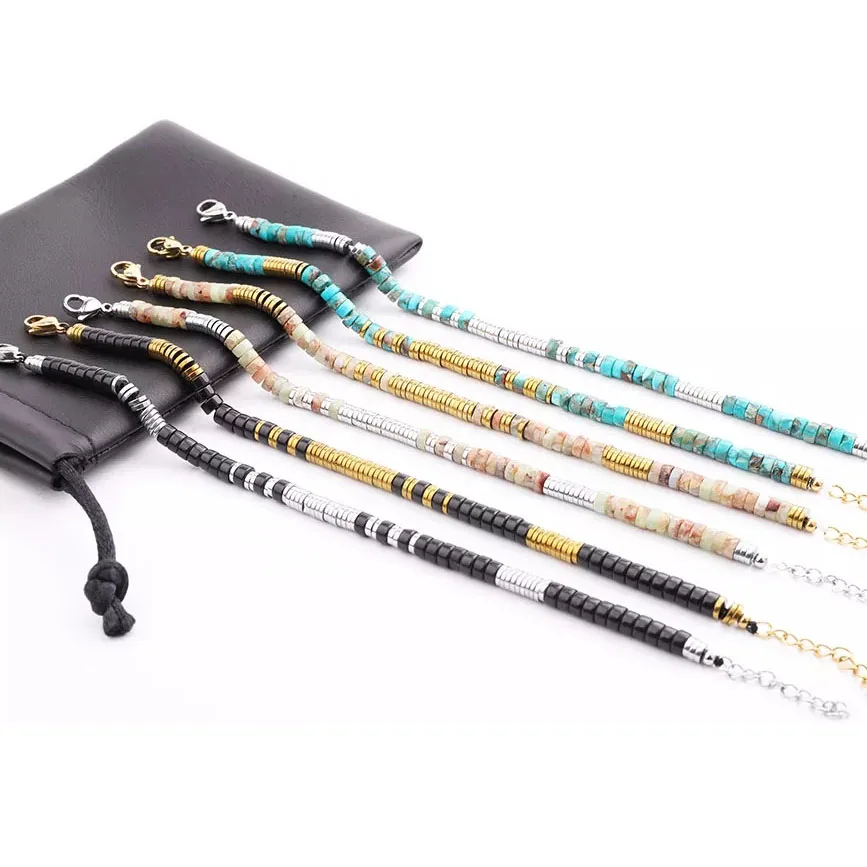 New Design Small Natural Stone Onyx Imperial Jasper Beads 4mm Hematite Beaded Bracelet&Necklace Women Men JBS11735