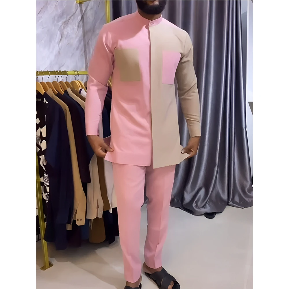 Fashion African Men Clothing Wear Outfit Ethnic Styles Design Top and Pant 2 Pce/set For African Man Set