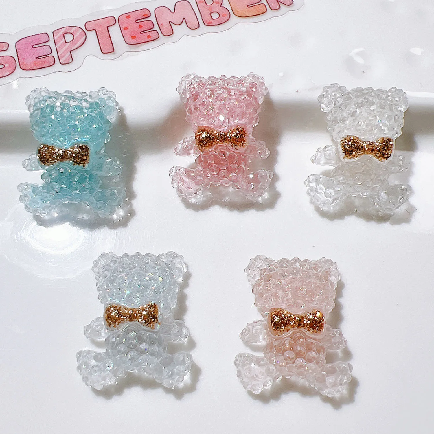 100Pcs Resin Cute Shiny Bear Resin Cabochon Flatbacks Scrapbooking For Hair Bows Accessories DIY Phone Case Decoration