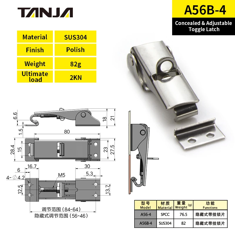 Wholesale Metal Accessories Zinc Plated Spring Loaded Toggle Latch Stainless Steel Hardware Draw Latch Lock Buckle Hasp Clamp