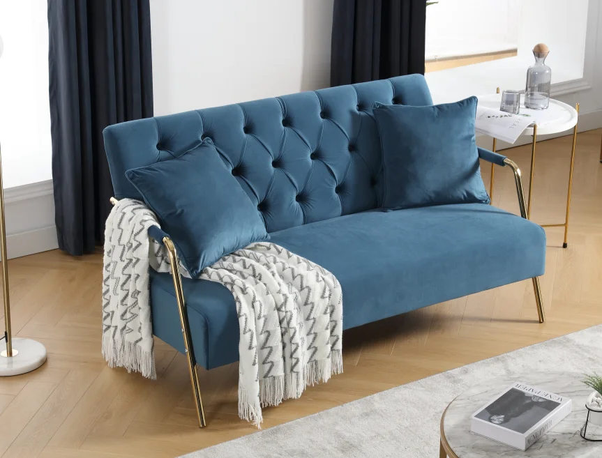 Italy style pink velvet fabric living room chesterfield curved loveseat home use modern sofa with golden armest