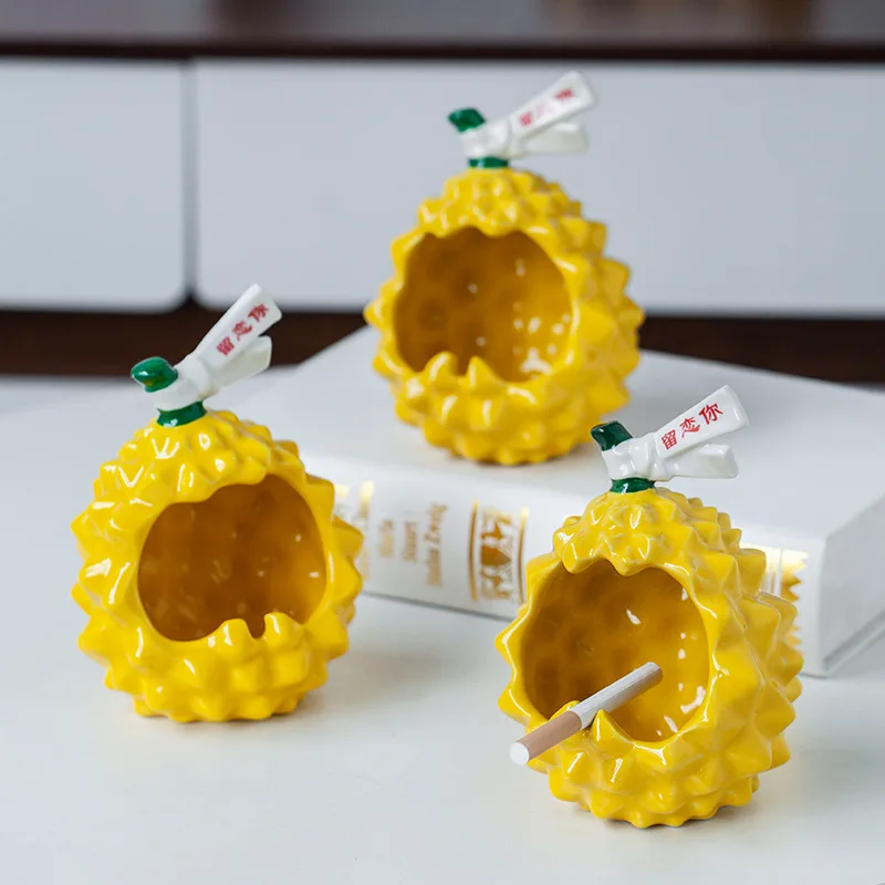 ATY124 Wholesale Creative Cute Durian Desk Ornaments Office Ceramic Ashtray