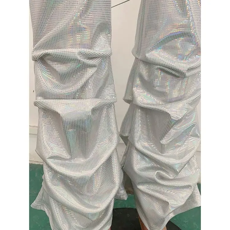 
09AF335 stylish basic silver coated wrinkled sparkle high fashion ladies Sport Woman Sexy Women Pants 