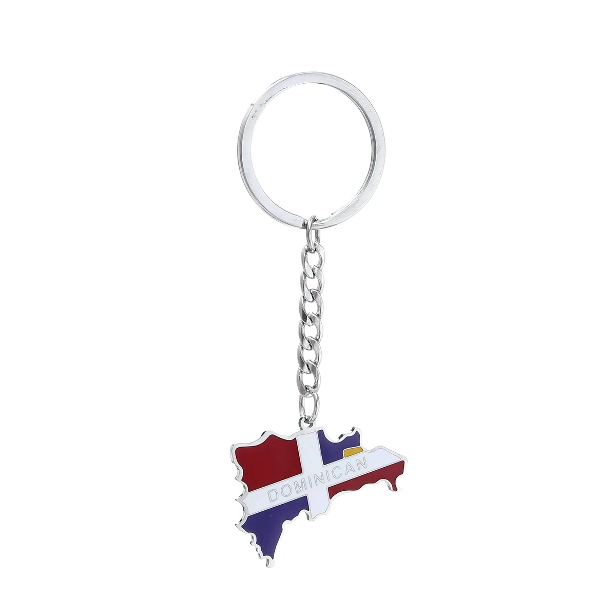 Stainless Steel Metal Keychain Custom Enamel Keychain Dominican Republic Map Keychain