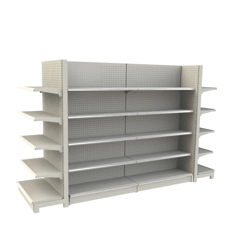 Leke Double sided metal shelves, hanging baskets, supermarket shelves