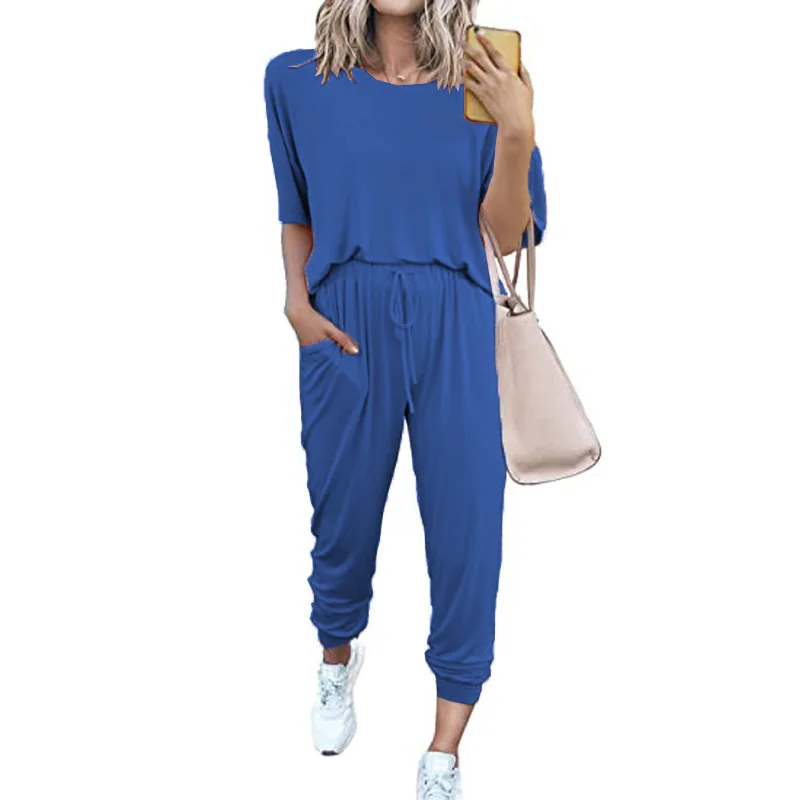 Hot Sale Summer Clothes Ladies Two Piece Pants Set Jogger Set  Plain Outfits for Women Tracksuit Workout Lounge Wear Sets