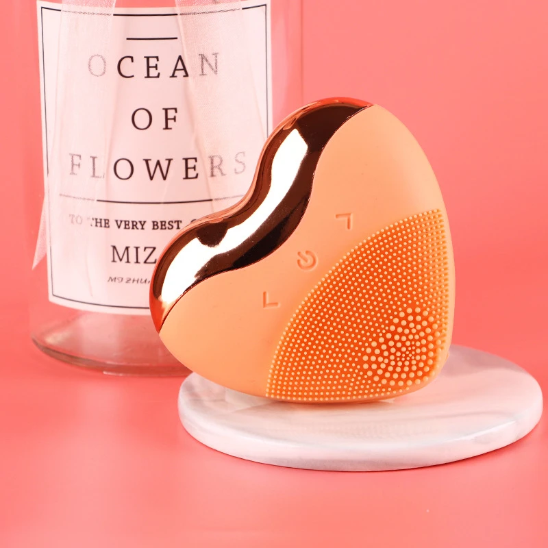 Love type electric facial cleansing device silicone soft brush head charging ultrasonic vibration wave facial cleansing device