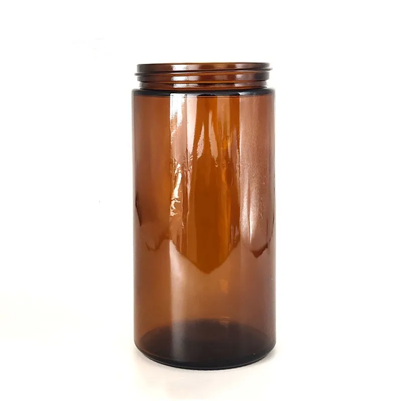 100ml 250ml 500ml 1000ml amber glass candle jar with black cap 16oz brown big mouth Soil sampling glass bottle