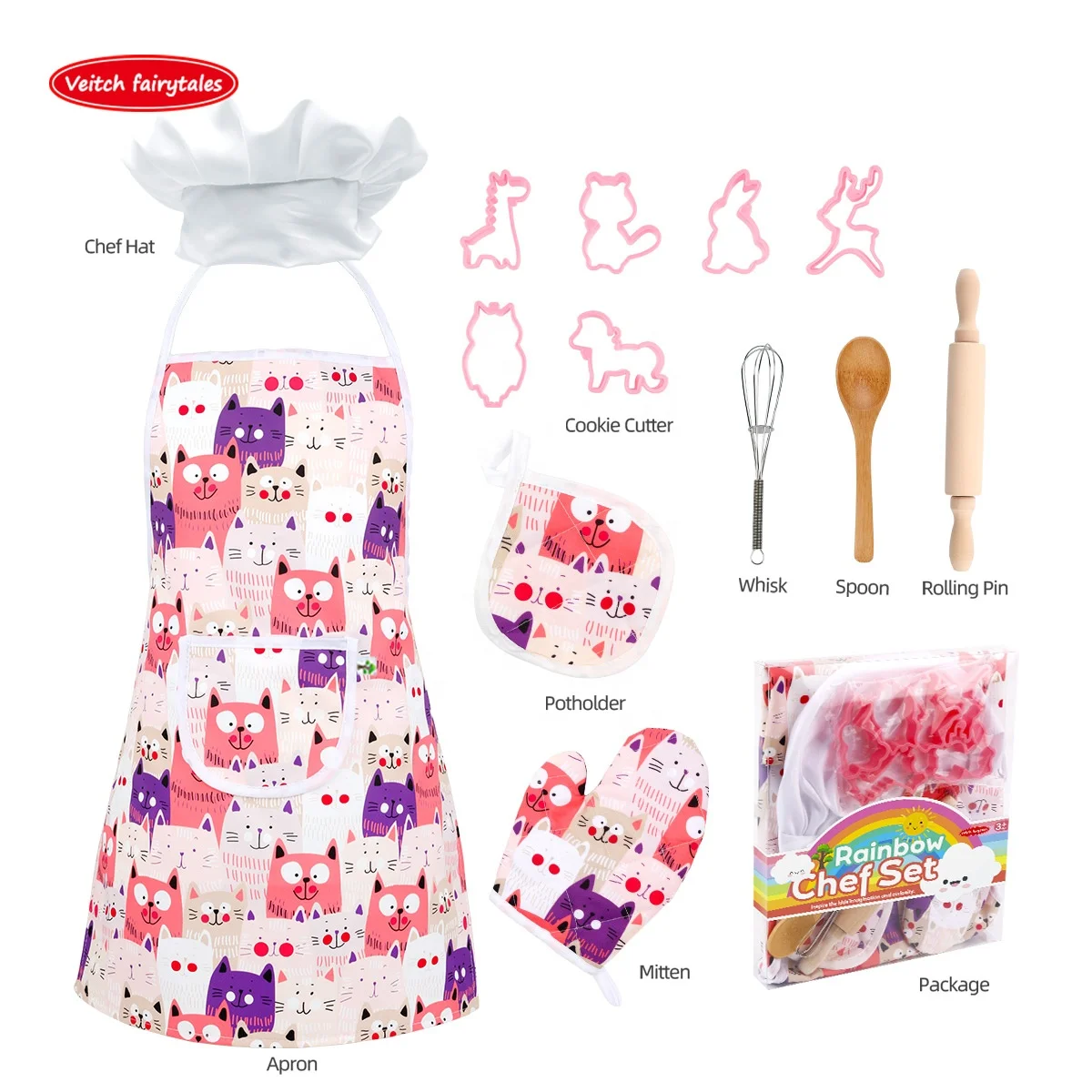 Veitch сказки Таможня Ягнится колпак шеф-повара фартук костюм Ролевые игры сковорода выпечная прокладка салфетка для инструменты для выпечки набор кухонных игрушек для одежды для мальчиков и девочек