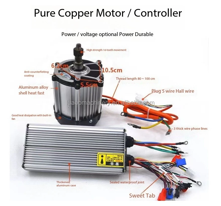 High quality three-wheel electric vehicle accessories and parts including 800w/1000w/1500W motor