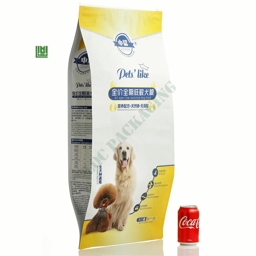 Laminated flat bottom zipper plastic pet dog food treat packaging bag