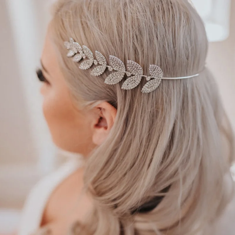 Luxury Leaf Rhinestone Hair Hoop Wedding Accessories Simple Elegant Bridal Headwear Jewelry