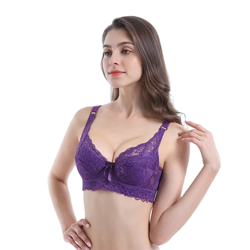 Thin Cotton Cup Large Size Side Bra Adjustable Bra Lace Gathered Underwire Sexy Ladies Underwear