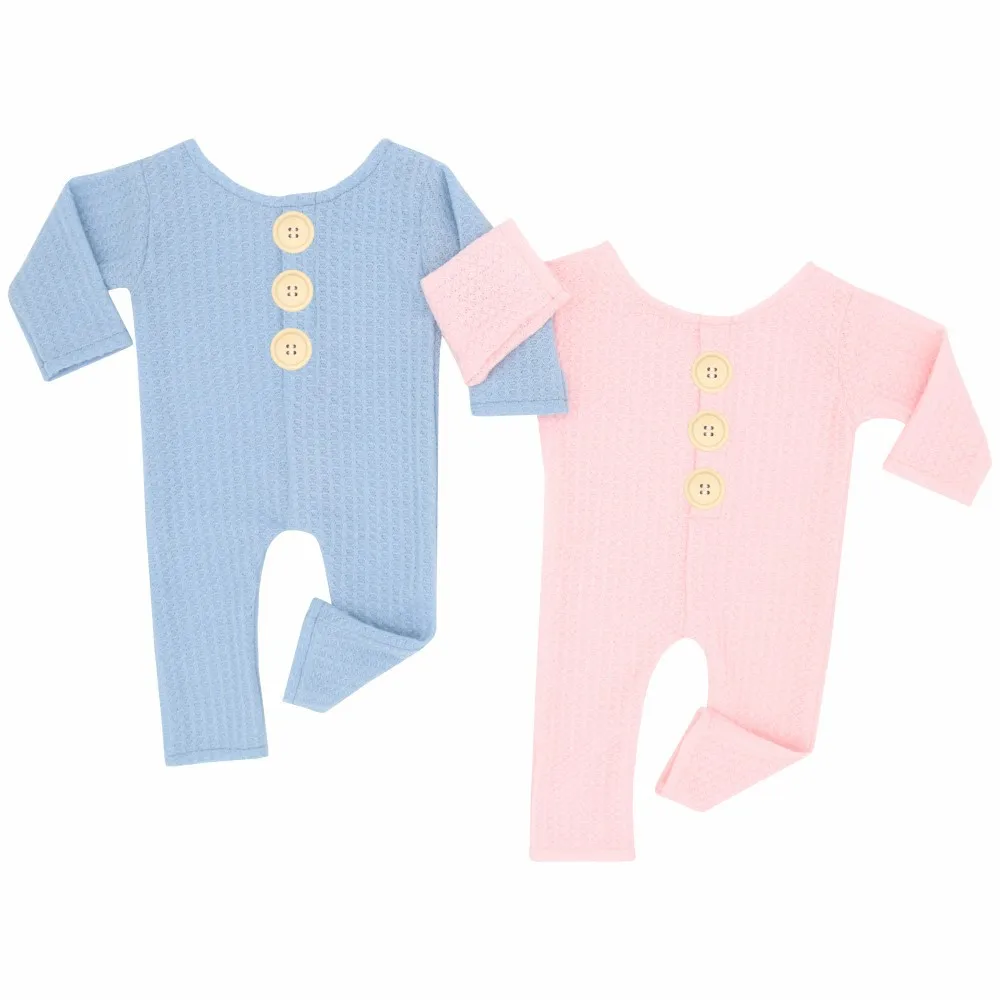 Hot Infant Baby Photo Shoot Waffle Cotton Knit Rompers Outfits Costume Newborn Photography Props Jumpduit Clothing