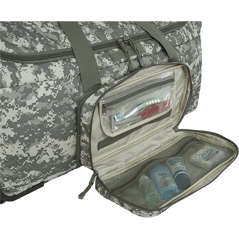 Good quality outdoor sports camouflage wheeled deployment bag for travel;  military field operation handbag with wheels