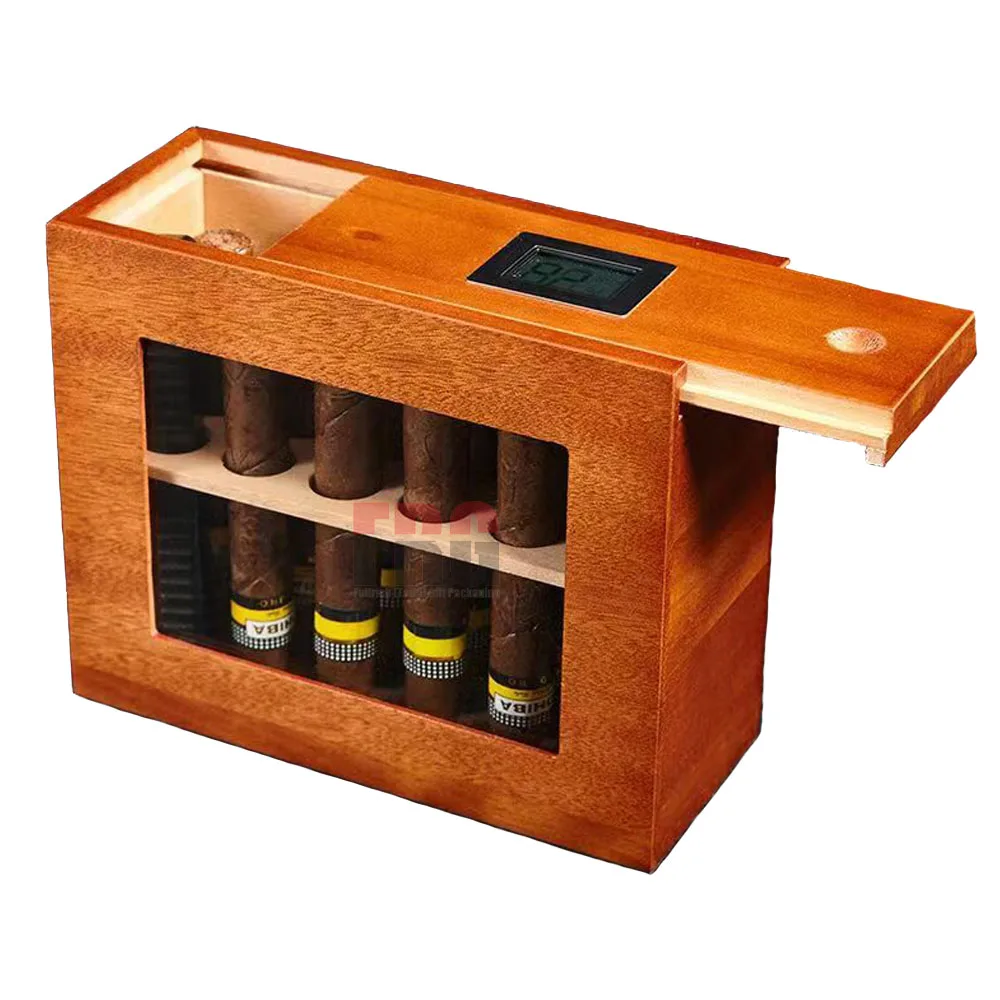 New Arivial Manufacturer Wood Cigar Boxes Humidor with Temperiture  Customized LOGO Hold 12 Cigars