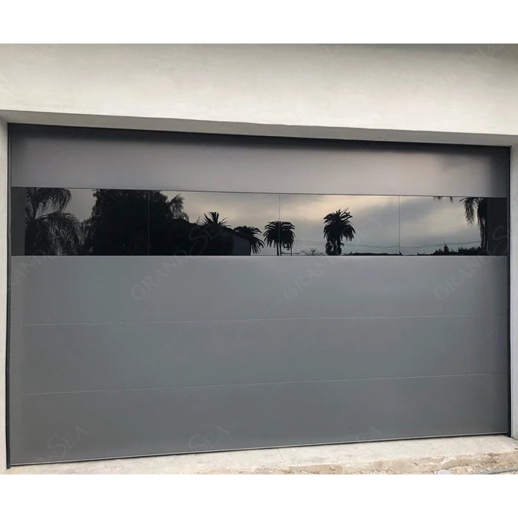 Best price residential sectional tempered glass aluminum black glass garage doors for homes
