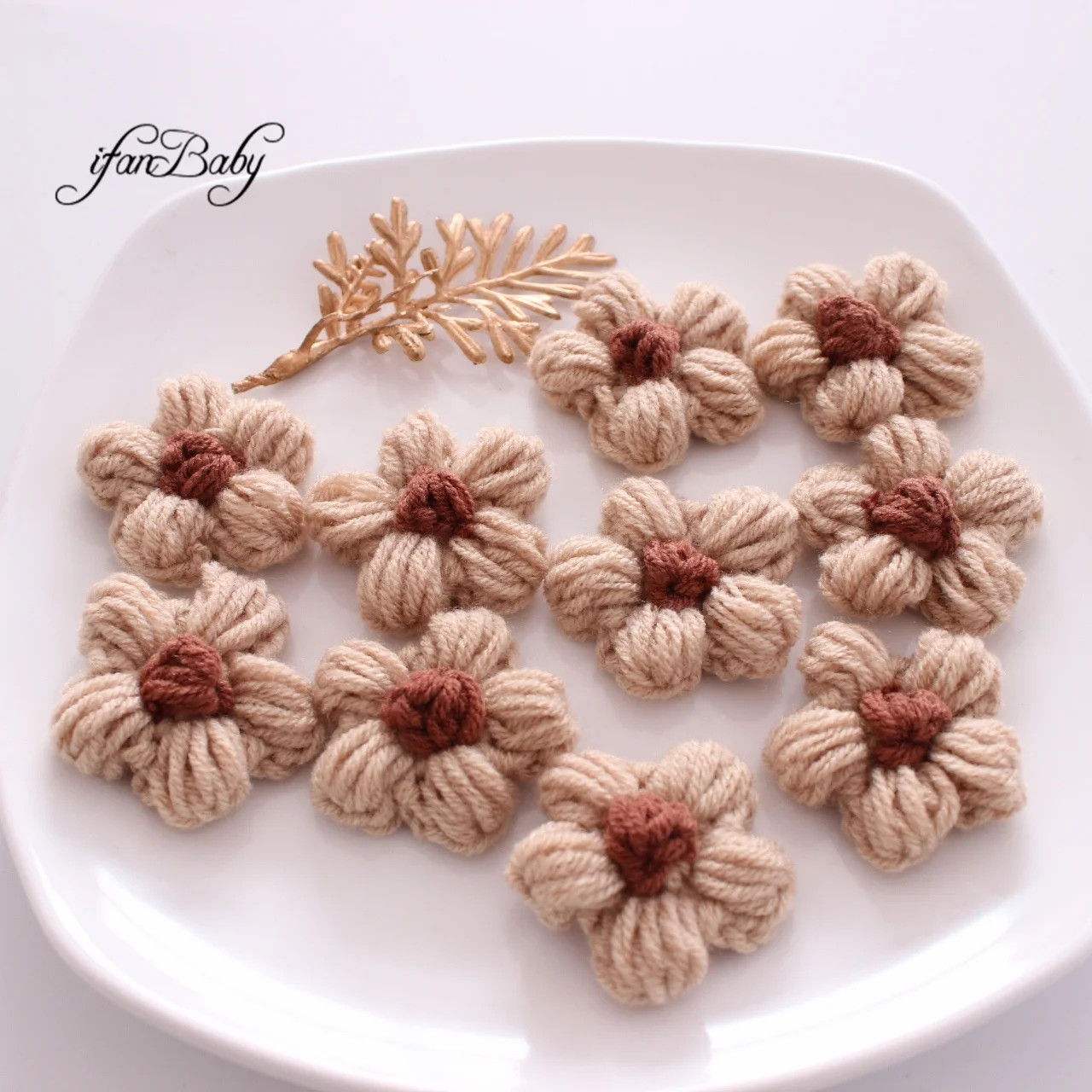 Cute Hand-knitted Hair Flower Crochet Flower For DIY Kids Girl Hair Clip Headwear Crafts Patches Puff Flowers