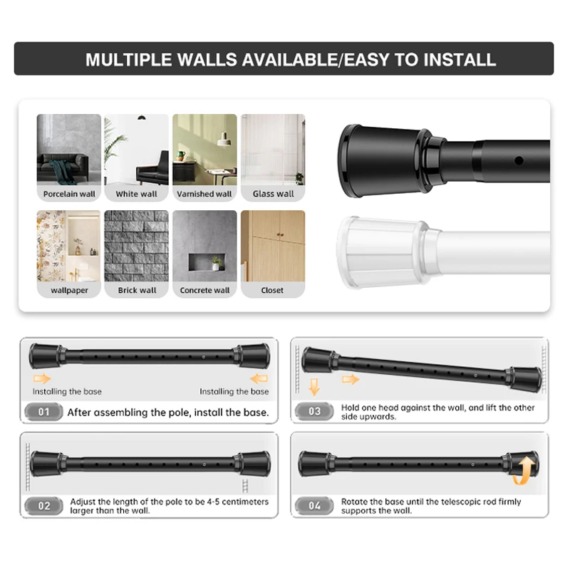 ARODDY Telescopic Rod that is Good at Bearing Weight 102 to 138 inch Adjustable Roman Curtain Rod