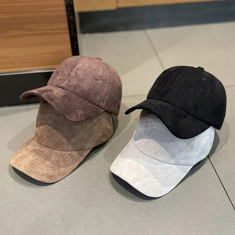Custom 6 Panel Plain Classic Black Faux Suede Baseball Cap Hat