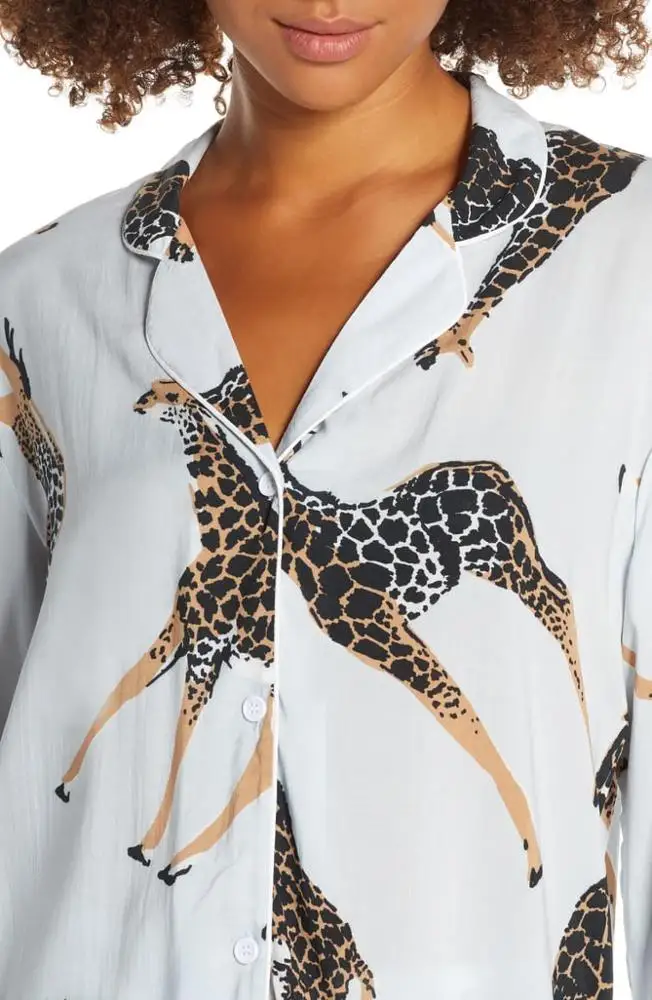 Custom Made Printed Pajamas Women Cotton With Piping Private Label Pajamas Cotton Soft Sleepwear Women