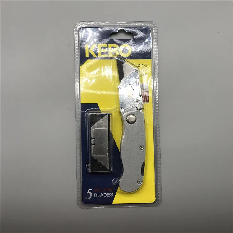 Professional zinc alloy 5PCS quick change blades foldable utility cutter knife with blade box