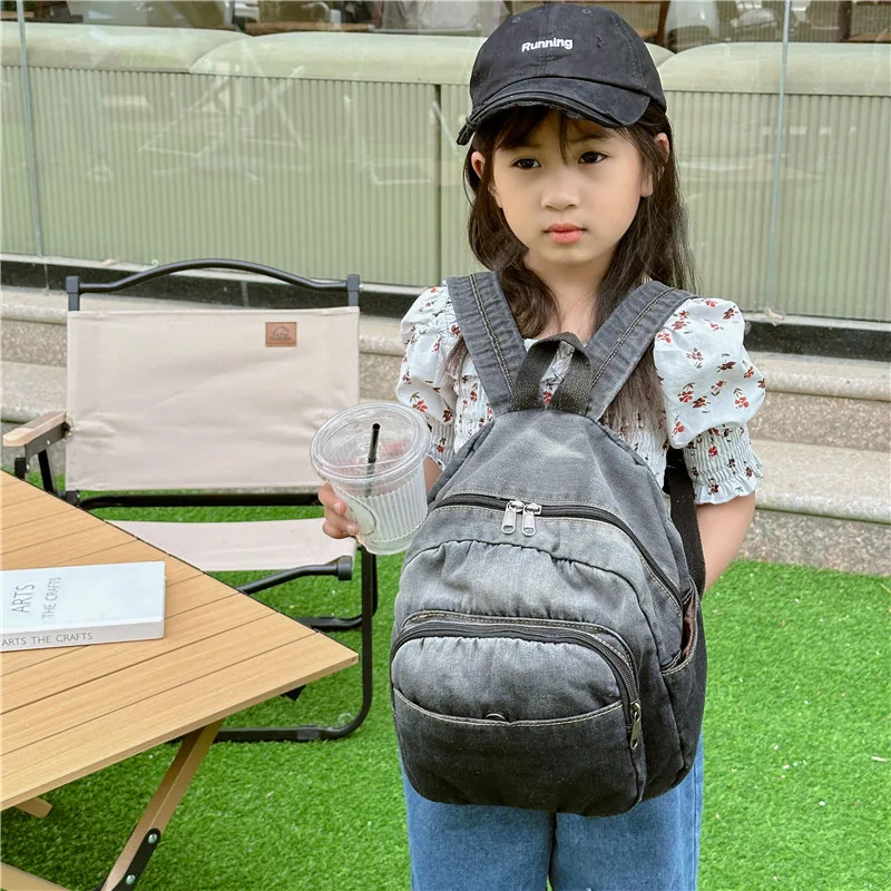 BEYOND manufactures unisex washed denim canvas school bags kids backpack for kids teenager boys