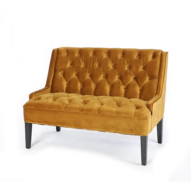 Home living room used button design fabric sofa solid wood 2 seat wooden chairs(KY-3197)