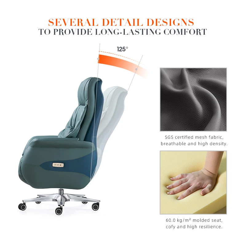 Modern Luxury Adjustable Recliner Swivel Manager Executive High Quality Ergonomic Prem Genuine Leather Office Chair with Massage