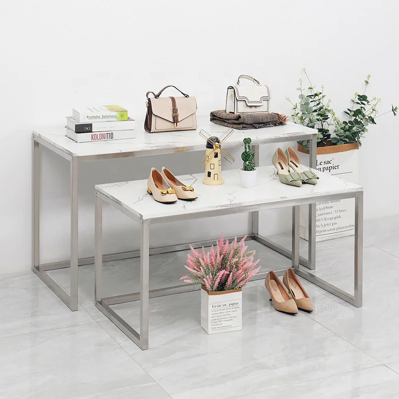 Fashionable Sliver  Display Furniture Clothing Display Racks Stand and Tables for Retail Garment Store Boutique Decoration