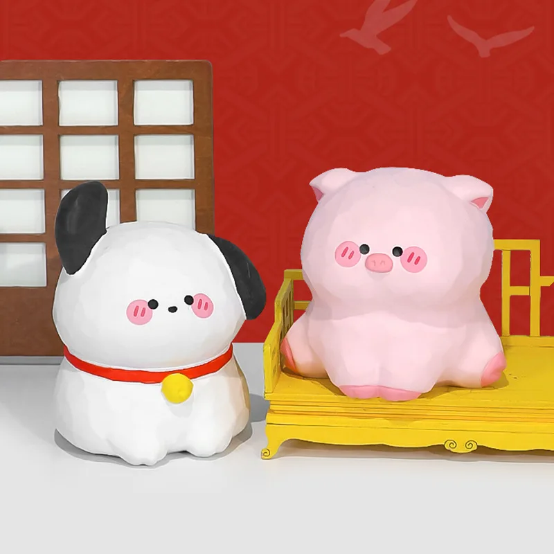 New Ornament Lucky Small Zodiac Ornament 12 Zodiac Resin Desktop Decoration Cartoon Doll engravable gift items